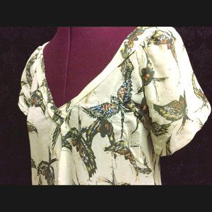 🕊Moulinette Soeurs Silk Beaded Bird Print Top🕊